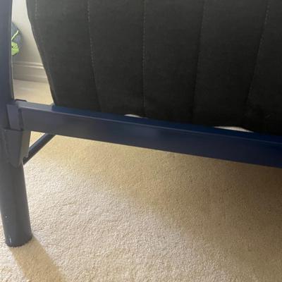 Blue metal twin bed frame with twin mattress