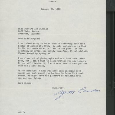 Gov of Kansas Alf Landon signed letter
