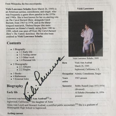 Vicki Lawrence Signed Wikipedia Print Out