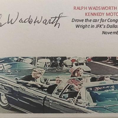Texas Ranger Ralph Wadsworth Kennedy Motorcade Driver signed card