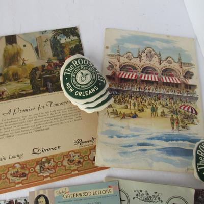 Vintage Roosevelt Hotel Menu and Stickers, Other Pamphlets and More