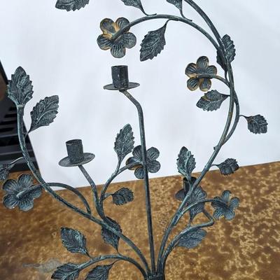 Wall Decor Taper Candle x3 Holder Metal Vine Leaves Flowers