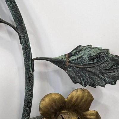 Wall Decor Taper Candle x3 Holder Metal Vine Leaves Flowers
