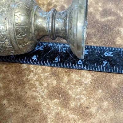 Vintage Lot of 2 Brass Vases Etched Designs Decorative