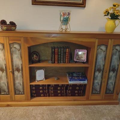 Solid Wood Media Cabinet with Bi-Fold Glass Doors- Approx 73 1/2" Long
