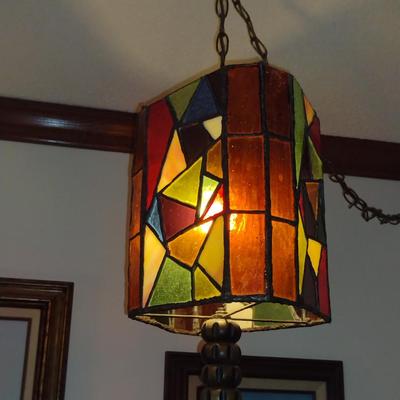 Vintage Stained Glass Hanging Light