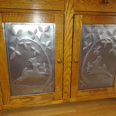 Solid Wood Hutch with Leaping Deer Design Punched Tin Door Panels ...