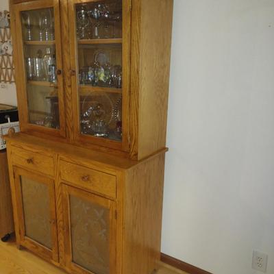 Solid Wood Hutch with Leaping Deer Design Punched Tin Door Panels