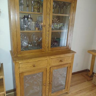 Solid Wood Hutch with Leaping Deer Design Punched Tin Door Panels