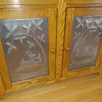 Solid Wood Hutch with Leaping Deer Design Punched Tin Door Panels