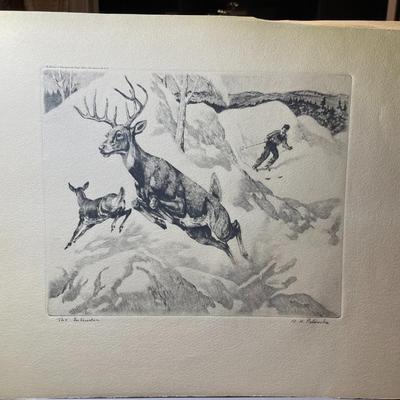 Vintage Plate Etching by R.H. Palenske "The Intruder" 12.5" x 16" in Good Preowned Condition Unframed.