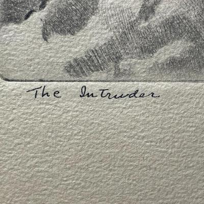 Vintage Plate Etching by R.H. Palenske "The Intruder" 12.5" x 16" in Good Preowned Condition Unframed.