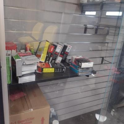 Glass Front Display Case with Slat Wood System for Shelving and Hooks (No Contents)