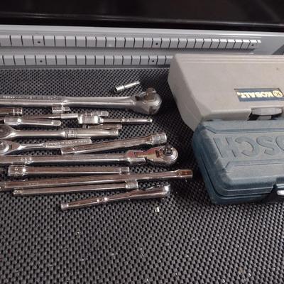 Bosch, Kobalt and Various Brands Six-Point Socket and Driver Sets, Ratchets Standard Drive 1/2" and 3/8", (#22h)