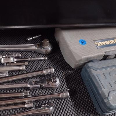 Bosch, Kobalt and Various Brands Six-Point Socket and Driver Sets, Ratchets Standard Drive 1/2" and 3/8", (#22h)