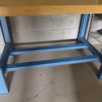 Steel Frame Work Table with Solid Wood Surface Heavy Duty Shop Table 60"