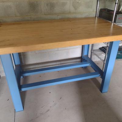 Steel Frame Work Table with Solid Wood Surface Heavy Duty Shop Table 60"