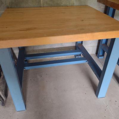 Steel Frame Work Table with Solid Wood Surface Heavy Duty Shop Table 42"
