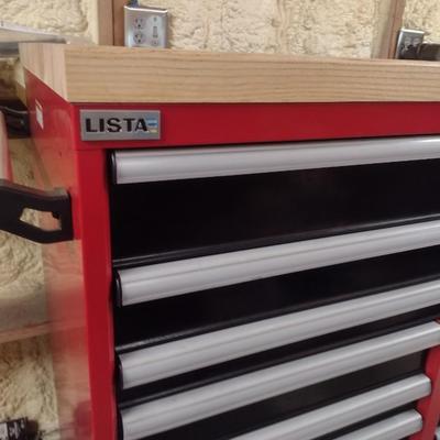 Lista Mechanic's Steel Tool Cabinet 26 Drawer with Wood Work Top and Heavy Duty Six-Ct Castors (No Contents)
