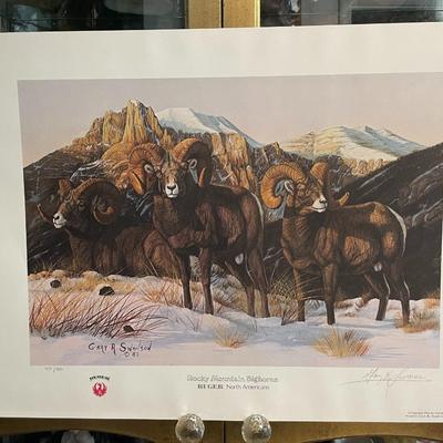 Rocky Mountain Bighorns Lithograph by Gary Swanson Artist Signed 759/950 18" x 24" Unframed Shipped in a Tube.