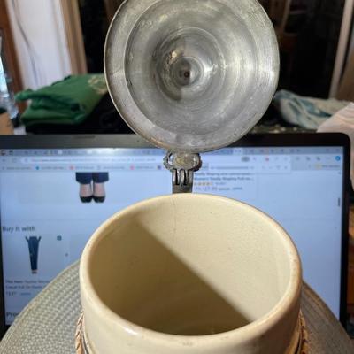 Vintage Mid-Century German Beer Stein 12.5" Tall w/2 Hairline Cracks as Pictured.