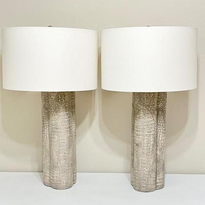 Pair (2) ~ 31” Crocodile Print Gray Lamps