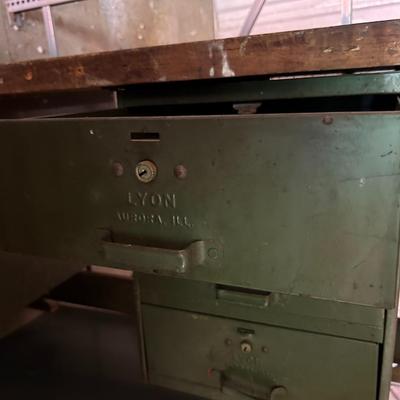 Vintage Lyon Steel Art Industrial Desk with Butcher Block Top & Six Drawers