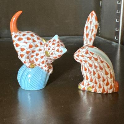 Herend miniature cat, & rabbit