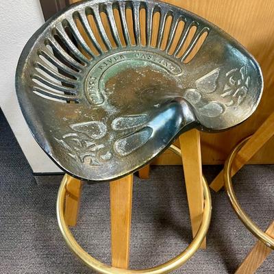 Very solid well made Vintage Bar Stools Brass Kings River Casting Tractor Seat
