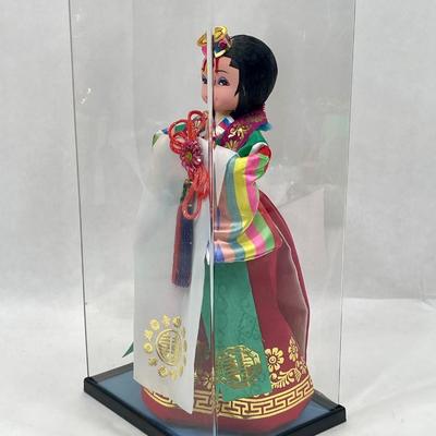 Korean Native Doll in Traditional Hanbok Ceremonial Wedding Display Case - no lid