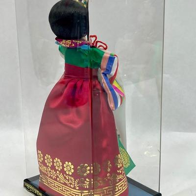 Korean Native Doll in Traditional Hanbok Ceremonial Wedding Display Case - no lid