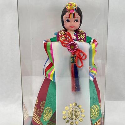 Korean Native Doll in Traditional Hanbok Ceremonial Wedding Display Case - no lid