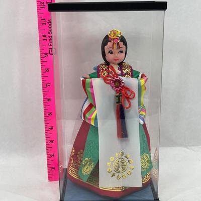 Korean Native Doll in Traditional Hanbok Ceremonial Wedding Display Case - no lid