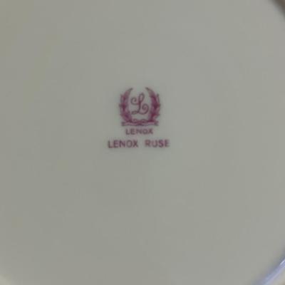 K28- Lenox Rose China, purple bowl, glasses