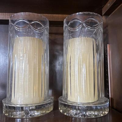 Pair of Crystal hurricanes with cream candles