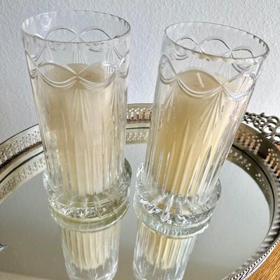 Pair of Crystal hurricanes with cream candles