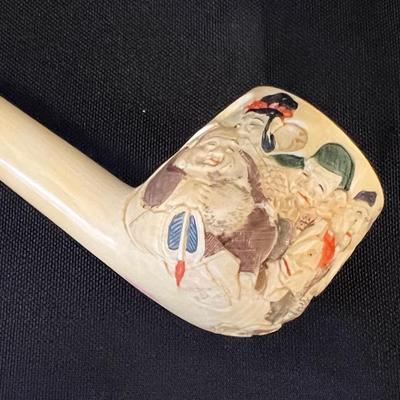Artist Signed Painted Ivory Pipe with 14K Gold Band
