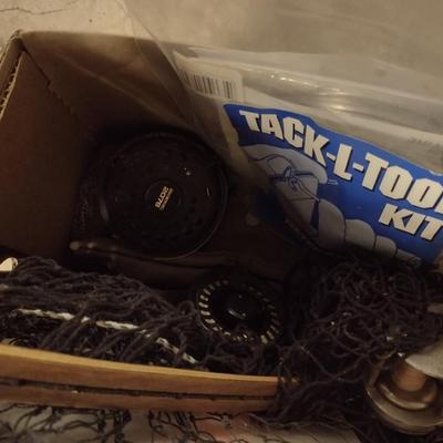 Assorted Fishing Accessories- Poles with Reels, Minnow Bucket, Tackle Boxes (D)