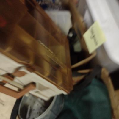 Assorted Fishing Accessories- Poles with Reels, Minnow Bucket, Tackle Boxes (D)