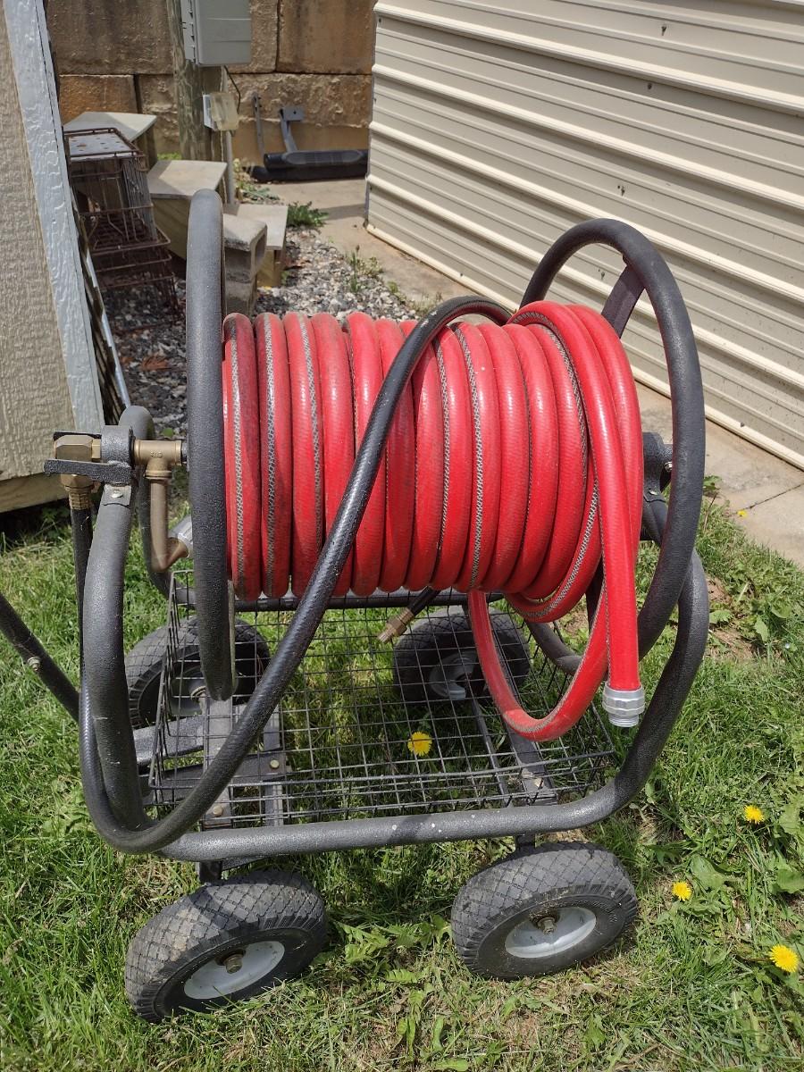Large Spool Garden Hose Cart with Garden Hose Choice A