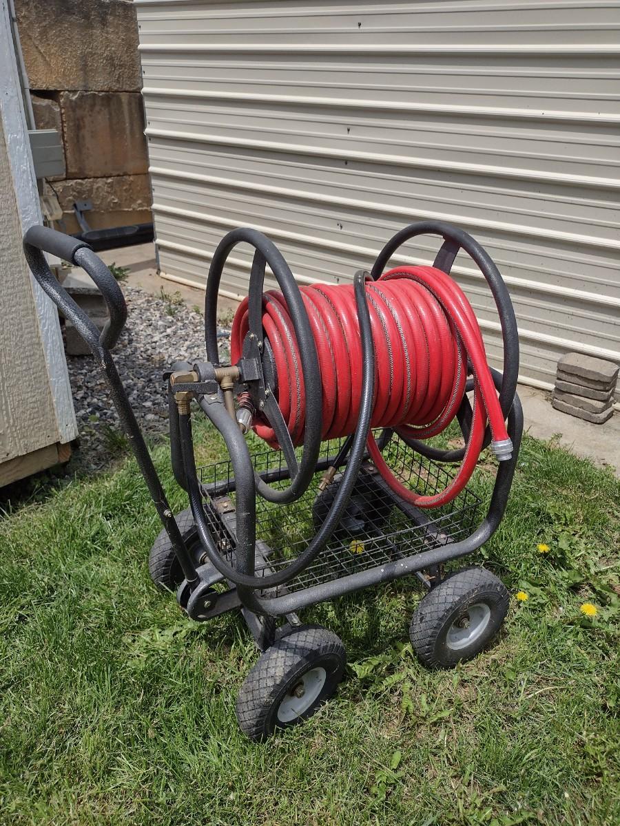 Large Spool Garden Hose Cart with Garden Hose Choice A