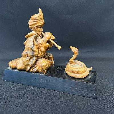 Carved Wood Snake Charmer