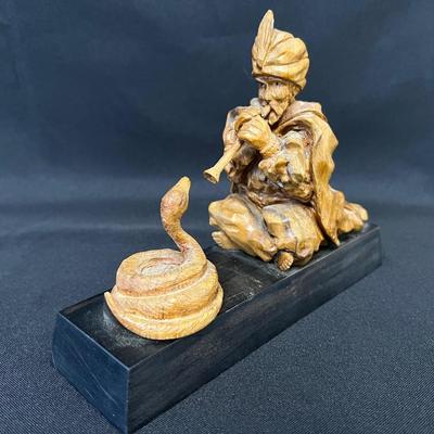 Carved Wood Snake Charmer