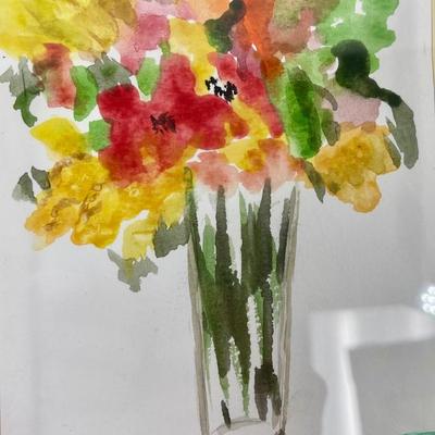 Set of 2 framed Flowers in Vase Watercolors