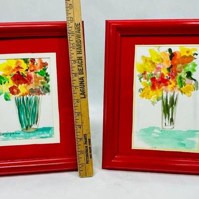 Set of 2 framed Flowers in Vase Watercolors