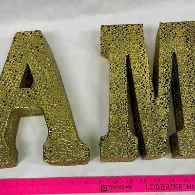 Gold Metal Filigree Capital Block Monogram Letter "A" & "M"