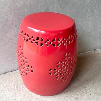 Red Ceramic Stool/Plant Stand