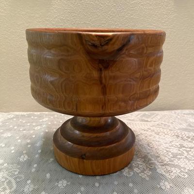 DR8- Burlwood Pedestal wood bowl 10”w x 11”h