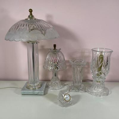 LOT 27M: Vintage Crystal Lamps, Clock & More