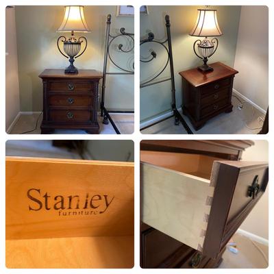 LOT 35M: Two Matching Stanley Furniture Side Tables w/ Two Matching Metal/Glass Lamps